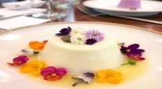 Yogurt Pudding with Edible Flowers At Le Stanze Bistrot Cafe