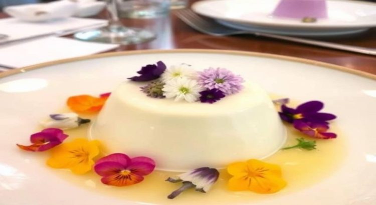 Yogurt Pudding with Edible Flowers At Le Stanze Bistrot Cafe