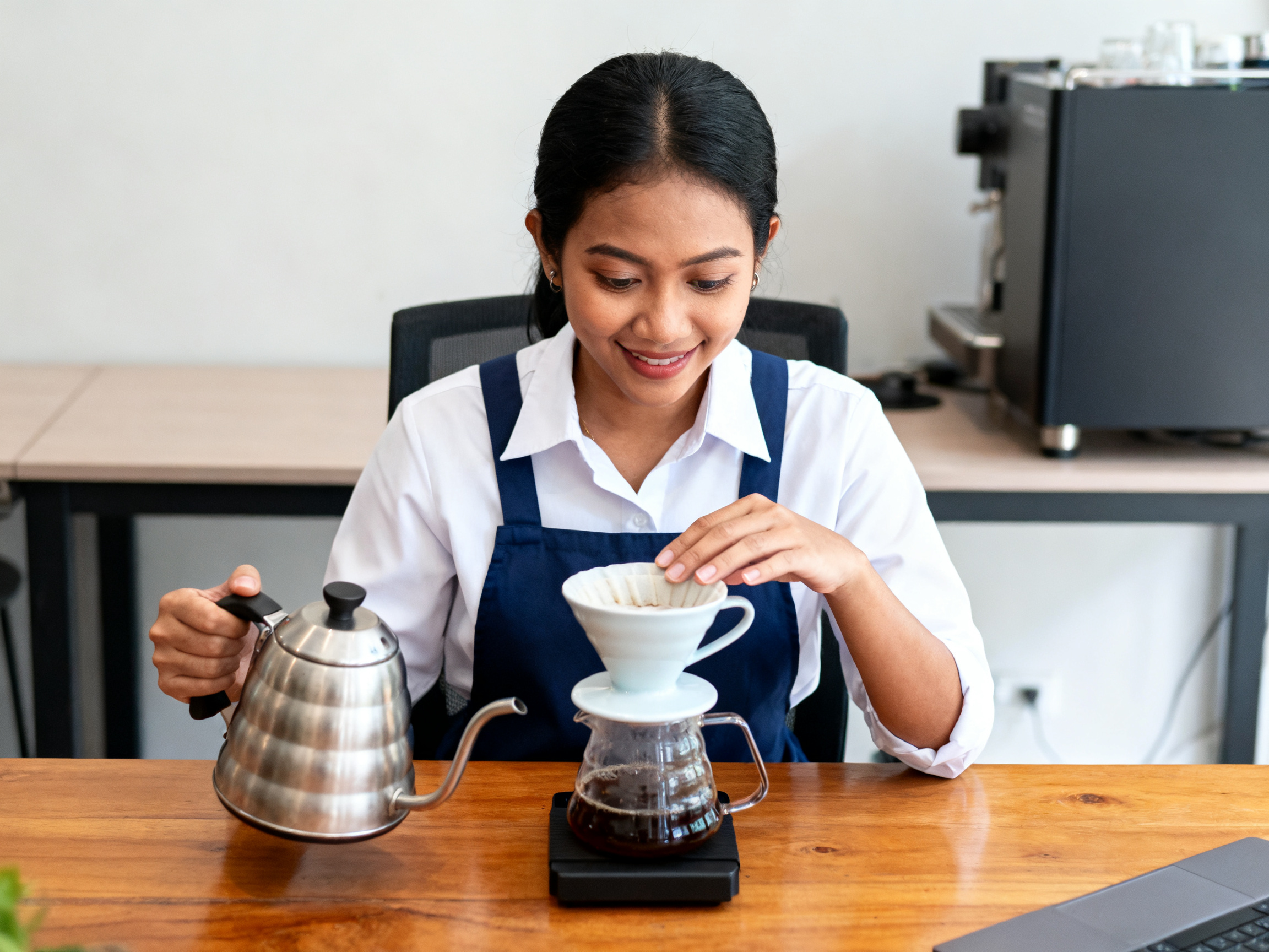 pour-over coffee set examined by Indonesian barista showcasing best coffee brewing methods
